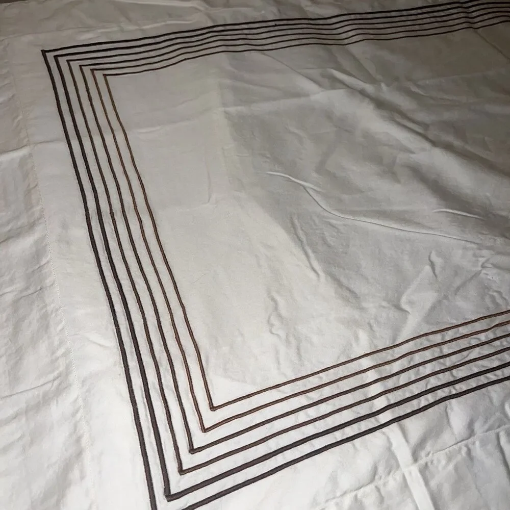 Barbacci Italy Two Standard Pillow Shams 6 Brown Embroidery Border Stripes Ivory